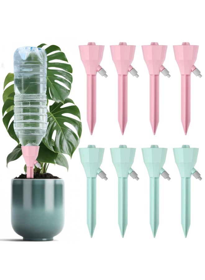 OSHIMA 8 Pcs Water Spike, Self Watering Spikes for Plants, Self Watering System Stakes, Plant Self Watering Insert Devices for Indoor Outdoor Potted Plants with Adjustable Control Valve Switch (Green+Pink) - Image 1